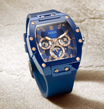 Guess Phoenix Multifunction Blue Dial Blue Rubber Strap Watch for Men - GW0203G7