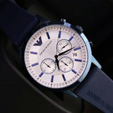 Emporio Armani Renato Chronograph Silver Dial Blue Silicone Strap Watch For Men - AR11026