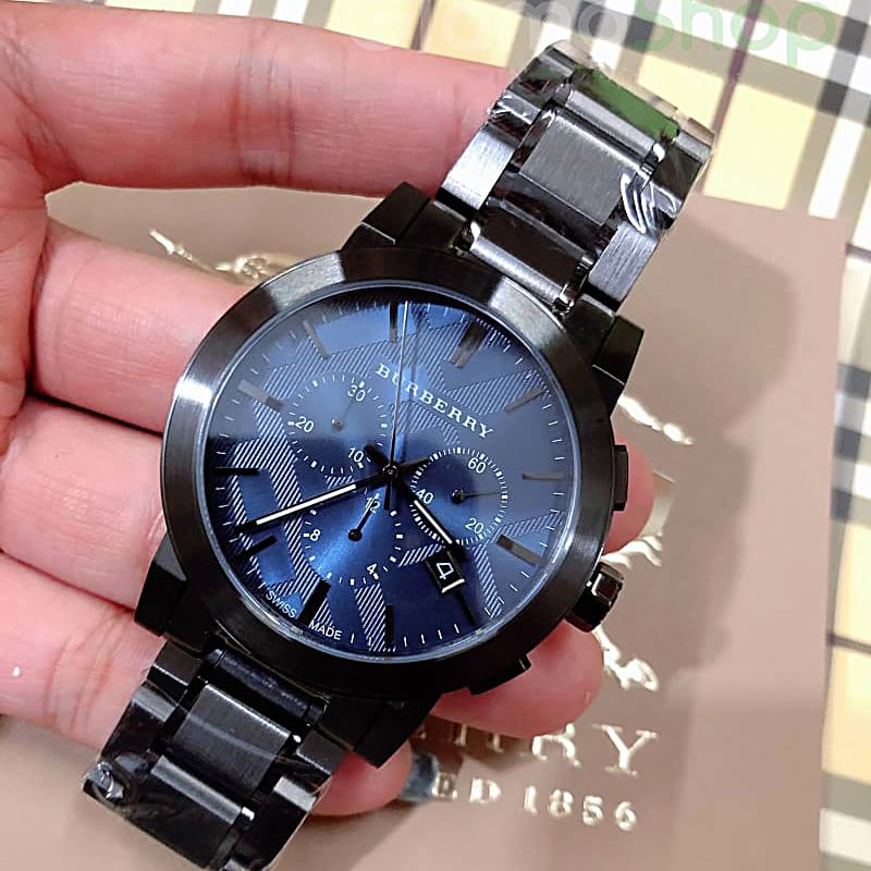 Burberry The City Navy Blue Dial Black Steel Strap Watch for Men - BU9