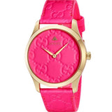 Gucci G Timeless Quartz Pink Dial Pink Leather Strap Watch For Women - YA1264115