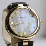 Gucci Diamantissima Quartz Mother of Pearl Dial Black Leather Strap Watch for Women - YA141404