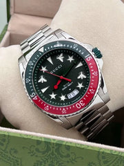 Gucci Dive Quartz Green Dial Silver Steel Strap Watch For Men - YA136222