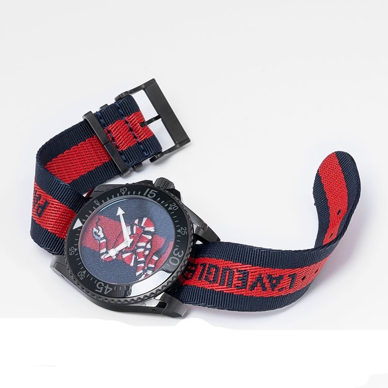 Gucci Dive Blue & Red Dial Blue & Red Nylon Strap Watch For Men