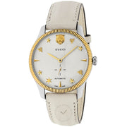 Gucci G Timeless Automatic Silver Dial Beige Leather Strap Watch For Men - YA126348