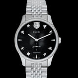 Gucci G Timeless Automatic Black Dial Silver Steel Strap Watch For Men - YA126353