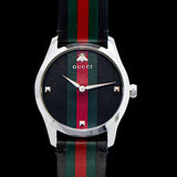 Gucci G Timeless Quartz Black Dial Multicolored Black Leather Strap Watch For Men - YA1264079