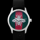 Gucci G Timeless Quartz Green & Red Dial Black Leather Strap Watch For Men - YA1264149