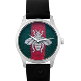 Gucci G Timeless Quartz Green & Red Dial Black Leather Strap Watch For Men - YA1264149