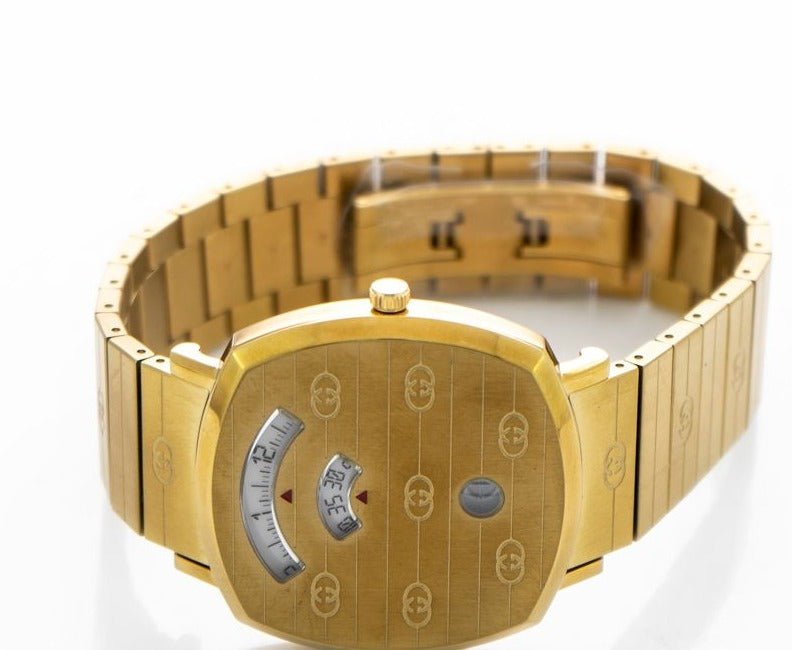 Gucci Grip Quartz Yellow Gold Dial Gold Steel Strap Unisex Watch