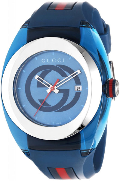 Gucci Sync XXL Quartz Blue Dial Blue Rubber Strap Watch For Men