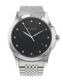 Gucci G Timeless Diamonds Black Dial Silver Steel Strap Watch For Men - YA126405