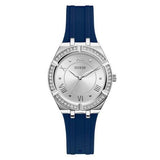 Guess Cosmo Diamonds Silver Dial Blue Rubber Strap Watch for Women - GW0034L5