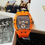 Guess Phoenix Multifunction Black Dial Orange Rubber Strap Watch For Men - GW0203G10