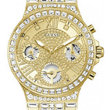 Guess Moonlight Multi Function Diamonds Gold Dial Gold Steel Strap Watch for Women - GW0320L2