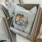 Guess Phoenix Polycarbonate Clear Multi-function Black Dial Clear Rubber Strap Watch for Men - GW0499G3