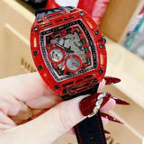 Guess Phoenix Multifunction Analog Red Dial Black Silicone Strap Watch For Men - GW0499G4