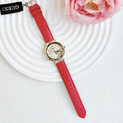 Guess Trend Dragon Gold Dial Red Leather Strap Watch For Women - GW0646L1