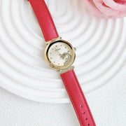 Guess Trend Dragon Gold Dial Red Leather Strap Watch For Women - GW0646L1