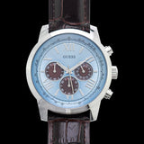Guess Horizon Chronograph Analog Blue Dial Brown Leather Strap Watch For Men - W0380G6