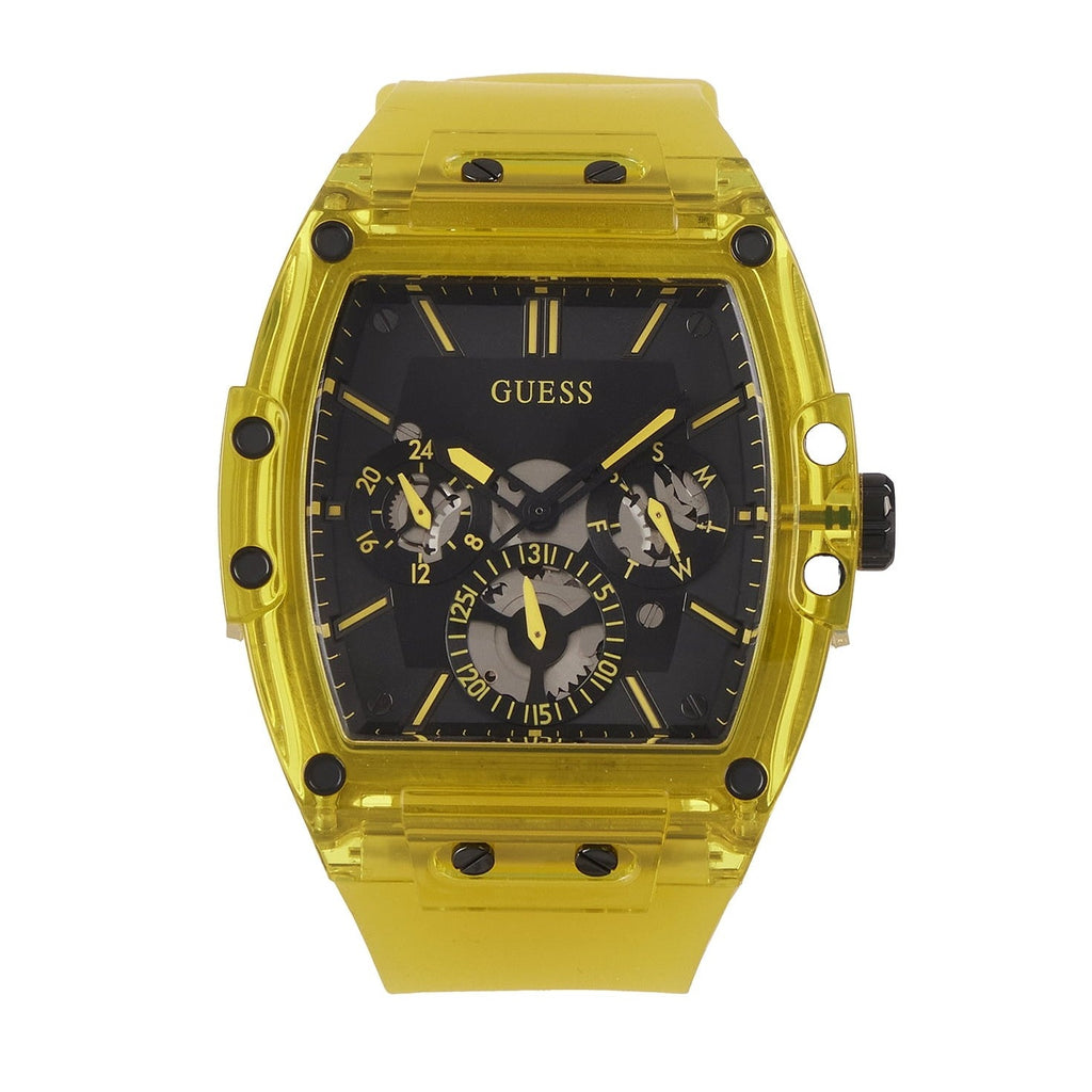 Guess Phoenix Dial Function Rubber Men Yellow Black Strap Watch Multi for