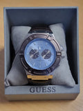 Guess Rigor Analogue Quartz Blue Dial Brown Leather Strap Watch For Men - W0040G10