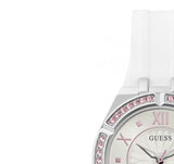 Guess Sparkling Silver Dial White Rubber Strap Watch For Women - GW0032L1