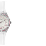 Guess Sparkling Silver Dial White Rubber Strap Watch For Women - GW0032L1