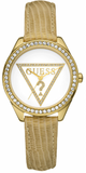 Guess Mini Triangle Quartz White Dial Gold Leather Strap Watch For Women - W70015l1