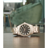 Guess Sparkler Diamonds Black Dial Rose Gold Steel Strap Watch for Women - GW0111L3