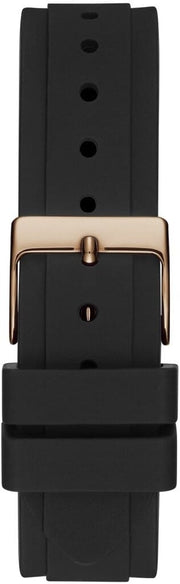 Guess Solstice Diamonds Black Mother of Pearl Dial Black Rubber Strap Watch for Women - GW0113L2