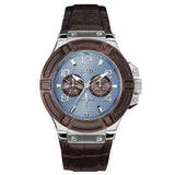 Guess Rigor Analogue Quartz Blue Dial Brown Leather Strap Watch For Men - W0040G10