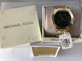 Michael Kors Slim Runway Black Dial Gold Steel Strap Watch for Women - MK3803