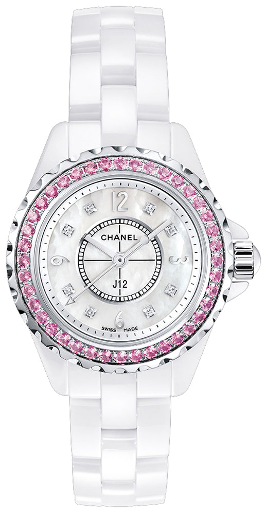 Chanel J12 Quartz 33mm White Ceramic Pink Sapphire Bezel for $6,500 for  sale from a Trusted Seller on Chrono24