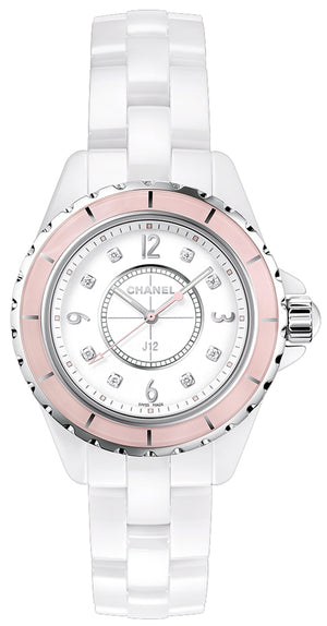 Chanel J12 Quartz Diamonds Ceramic White Dial White Steel Strap Watch for Women - J12 H4466