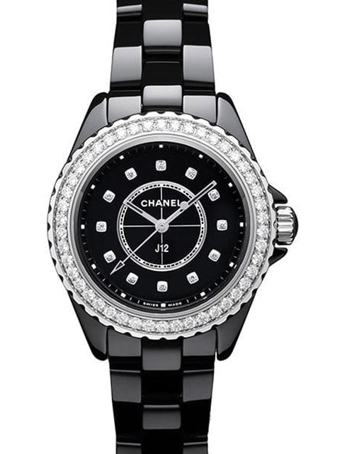 Chanel J12 Quartz Diamond Black Dial Black Steel Strap Watch for Women Watch  for Women