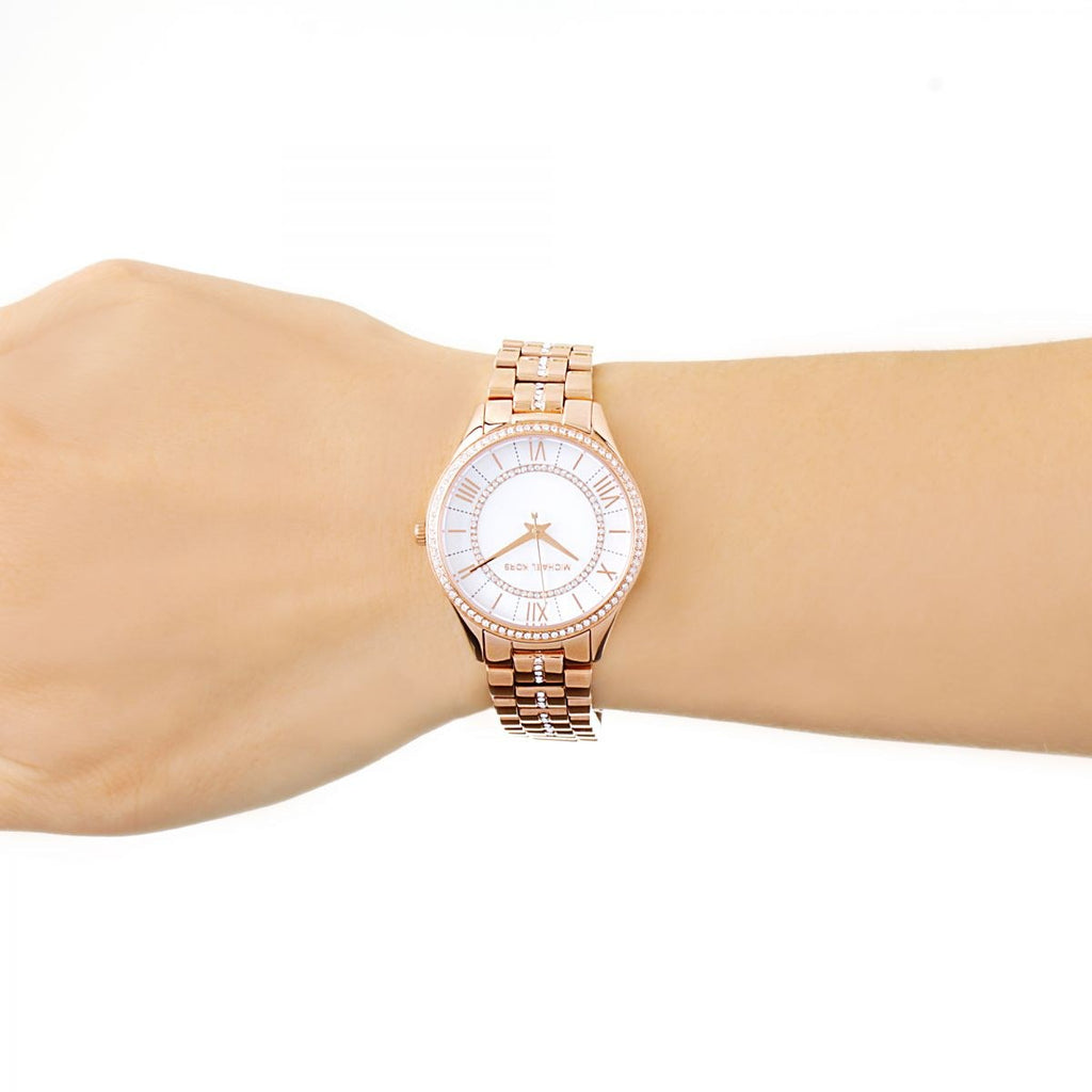 Michael Kors Lauryn Mother Gold for Rose Women Strap Pearl Watch Dial Steel of