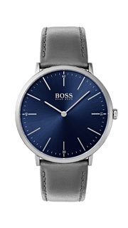 Hugo Boss Horizon Blue Dial Grey Leather Strap Watch for Men - 1513539