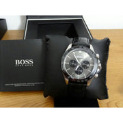 Hugo Boss Ikon Grey Dial Black Leather Strap Watch for Men - 1513177