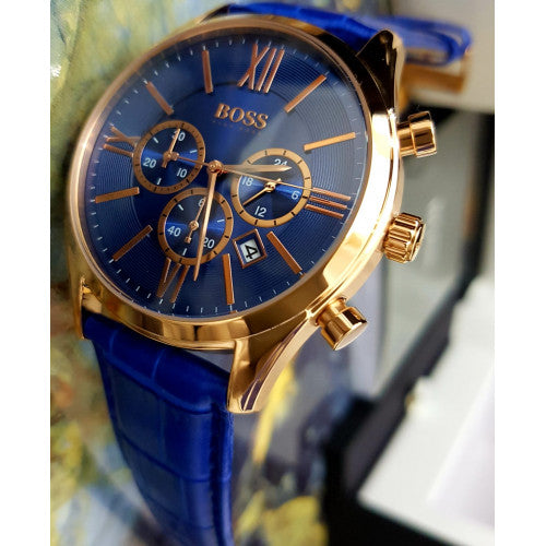 Hugo Boss Ambassador Chronograph mit blauem Zifferblatt und blauem