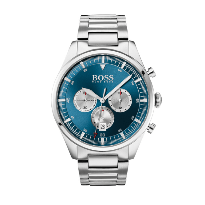 Hugo Boss Pioneer Chronograph Blue Dial Silver Steel Strap Watch