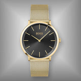 Hugo Boss Horizon Quartz Black Dial Gold Mesh Bracelet Watch For Men - HB1513735