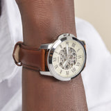 Fossil Grant Automatic Beige Skeleton Dial Brown Leather Strap Watch for Men - ME3099