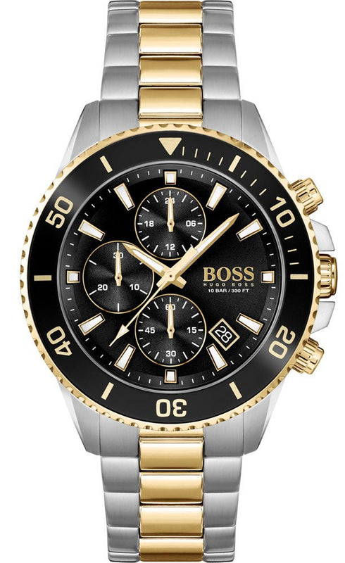 Hugo Boss Admiral Chronograph Black Dial Two Tone Steel Strap Watch for Men - 1513908