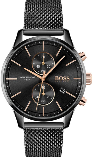 Hugo Boss Associate Black Dial Black Mesh Bracelet Watch for Men