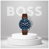 Hugo Boss Allure Chronograph Blue Dial Brown Leather Strap Watch for Men - 1513921