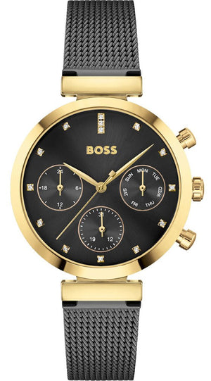 Hugo Boss Flawless Chronograph Black Dial Black Mesh Bracelet Watch for Women - 1502627