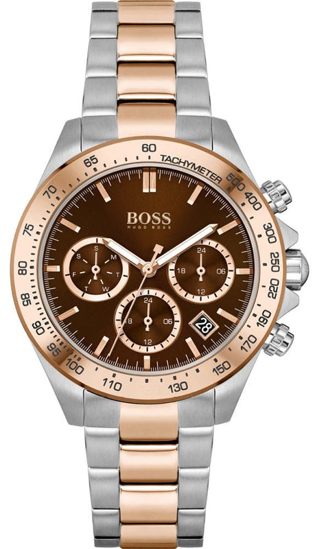 Hugo Boss Novia Chronograph Brown Dial Two Tone Steel Strap Watch for Women - 1502617