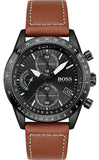 Hugo Boss Pilot Black Dial Brown Leather Strap Watch for Men - 1513851