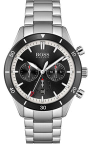 Hugo Boss Santiago Chronograph Black Dial Silver Steel Strap Watch for Men - 1513862