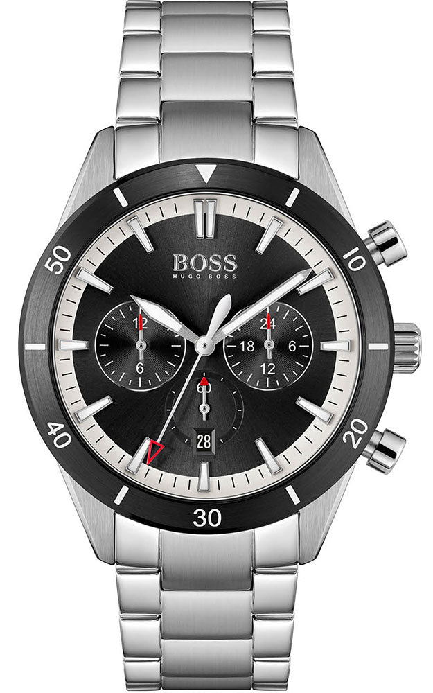 Hugo Boss Santiago Black Dial Silver Steel Strap Watch for Men - 1513862
